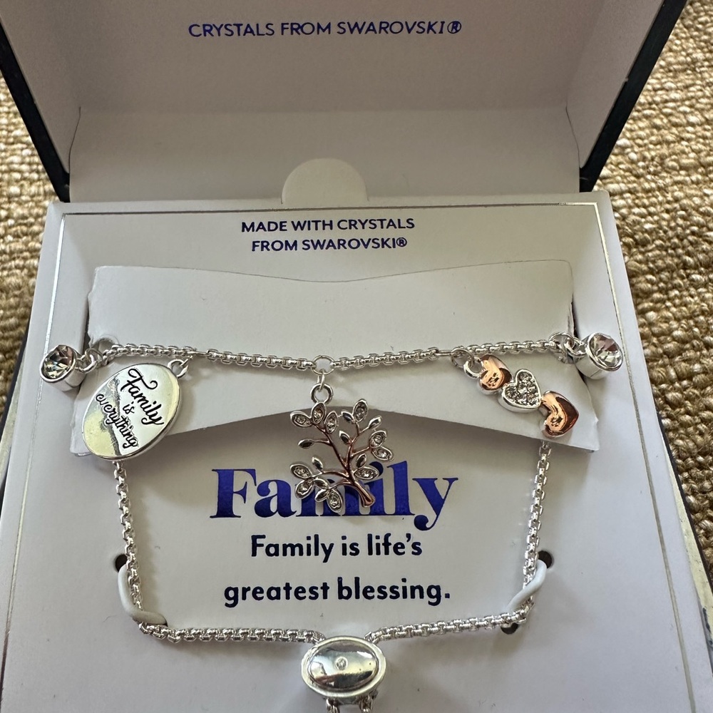 Swarovski Silver and Rose Gold Family Charm Bracelet